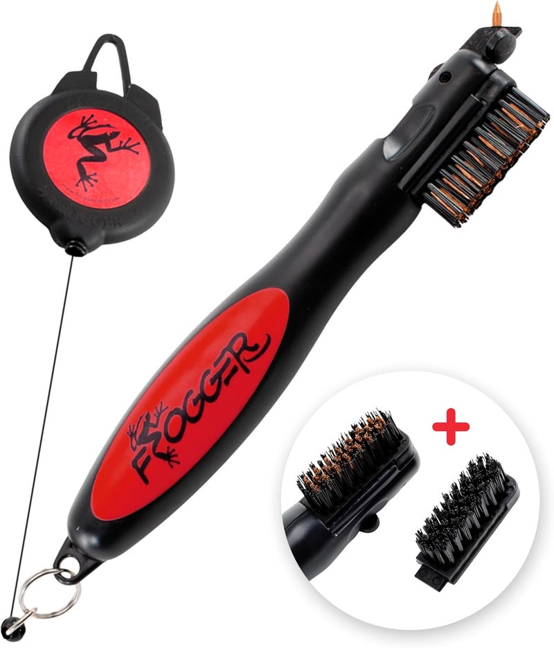 Frogger Golf BrushPro Retractable Dual-Bristle Club Brush with Groove Cleaner - Red - Image 1
